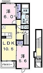 ノース　プリムラ 2階2LDKの間取り