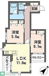 ブルーム 2階2LDKの間取り