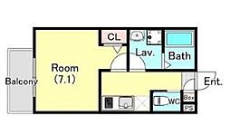 ジーメゾン昭島 2階1Kの間取り