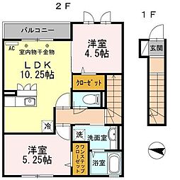 多摩都市モノレール 玉川上水駅 バス15分 新海道下車 徒歩5分の賃貸アパート 2階2LDKの間取り