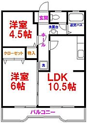 アネックスクレール 2階2LDKの間取り