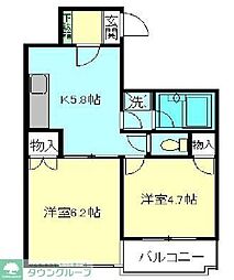 キタマチマンションK-1 2Kの間取図画像