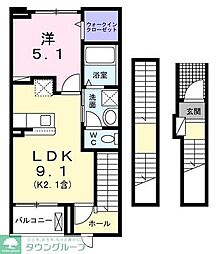 プラシードCOCOIII 1LDKの間取図画像