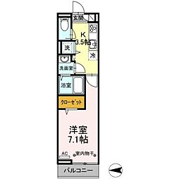 パレス国立 1Kの間取図画像