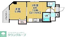京成本線 京成船橋駅 徒歩14分の賃貸マンション 5階1DKの間取り