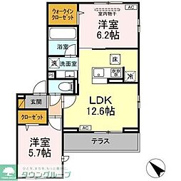東京メトロ東西線 行徳駅 徒歩12分の賃貸アパート 1階2LDKの間取り
