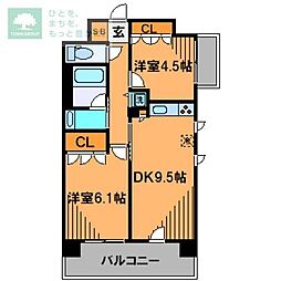 JR総武線 西船橋駅 徒歩6分の賃貸マンション 5階2DKの間取り