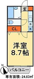 JR常磐線 松戸駅 徒歩23分の賃貸アパート 2階1Kの間取り
