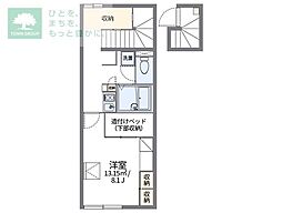 レオパレス三咲 2階1Kの間取り