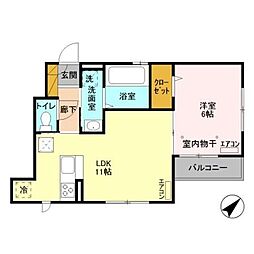 ロッコ 1階1LDKの間取り