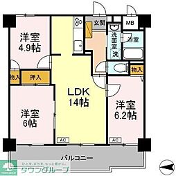 フジヴェール法蓮寺山 2階3LDKの間取り
