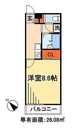 レオネクストトップアイランド2 1Kの間取図画像