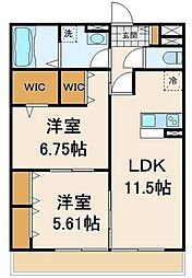 リバーヴィクトワール 2LDKの間取図画像