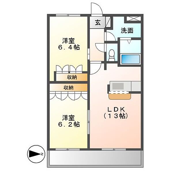 サンシャイン2号館 ｜兵庫県姫路市網干区坂出(賃貸アパート2LDK・1階・57.33㎡)の写真 その4