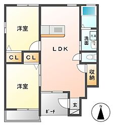 ロイヤルコーポG垣内東町 2LDKの間取図画像