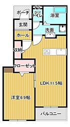 フラン・ソレイユ学園 1LDKの間取図画像