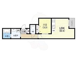 リアンデ脇浜 2階1LDKの間取り