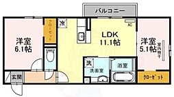 ラ・ヴェール杉尾台 2LDKの間取図画像