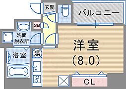 アスヴェル神戸元町2 ワンルームの間取図画像