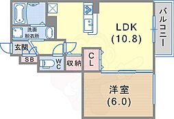 ガーベラ北神戸 1LDKの間取図画像