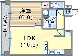 リーガル新神戸 1LDKの間取図画像