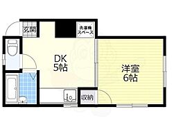 東須磨ハイツ 2階1DKの間取り