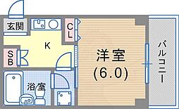 ライオンズマンション大倉山公園 2階1Kの間取り