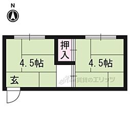 京都市営烏丸線 松ヶ崎駅 徒歩11分の賃貸アパート 2階ワンルームの間取り