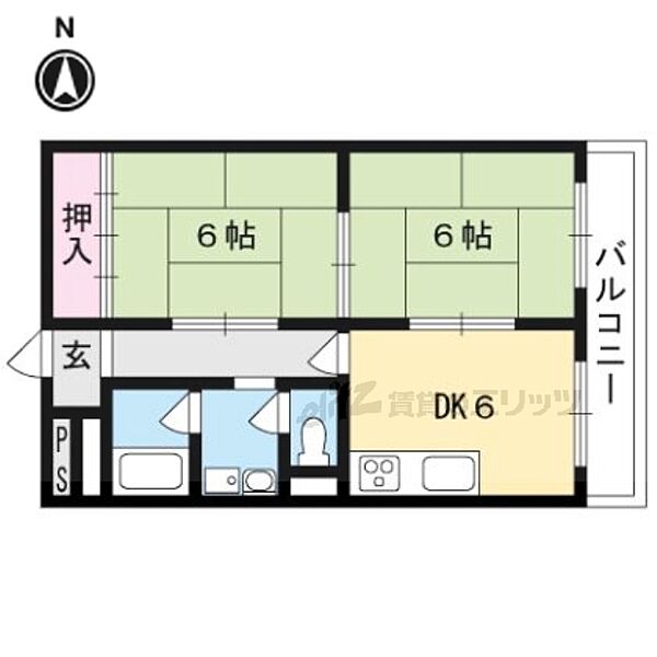 ニュー太田 301｜京都府京都市北区西賀茂柿ノ木町(賃貸マンション2DK・3階・43.74㎡)の写真 その2