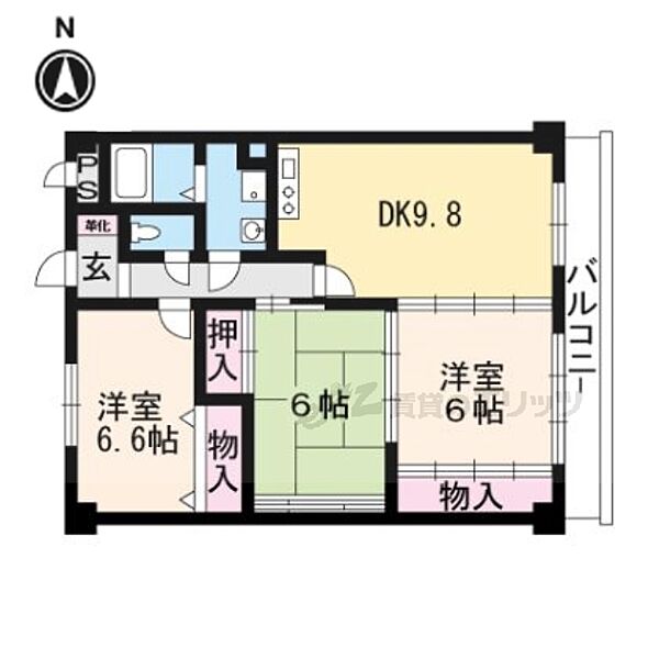 グリシーナ21 502｜京都府京都市左京区松ケ崎正田町(賃貸マンション3LDK・5階・66.85㎡)の写真 その2