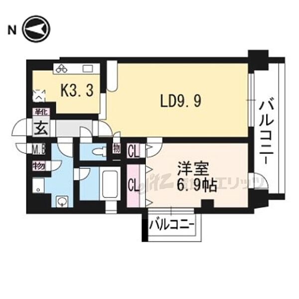 京都府京都市左京区東丸太町(賃貸マンション1LDK・7階・47.32㎡)の写真 その2