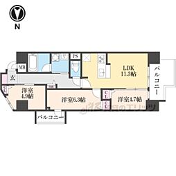 叡山電鉄叡山本線 茶山・京都芸術大学駅 徒歩9分の賃貸マンション 2階3LDKの間取り