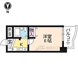 シャロームI 2階1Kの間取り