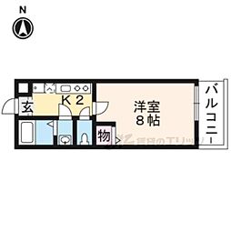 フラッティ丸太町御前 2階1Kの間取り