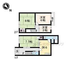 京都市営烏丸線 北大路駅 バス13分 ゴルフ場前下車 徒歩7分の賃貸一戸建て 4DKの間取り