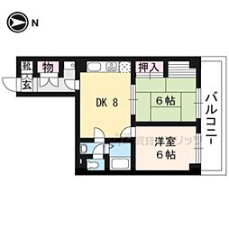 京都市営烏丸線 今出川駅 徒歩10分の賃貸マンション 5階2DKの間取り