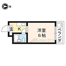 シェモア御蔭通 2階1Kの間取り