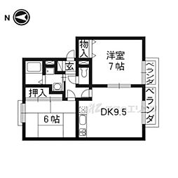 ハイツやすらい 2階2DKの間取り