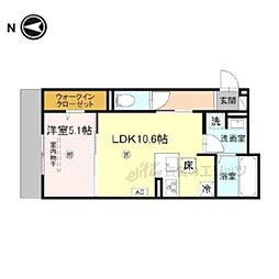 京都市営烏丸線 国際会館駅 徒歩7分の賃貸アパート 1階1LDKの間取り