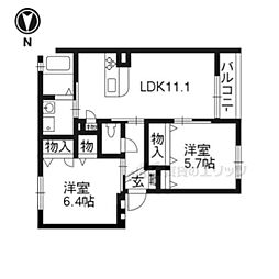シャーメゾンＵＮ（Ａ棟） 1階2LDKの間取り