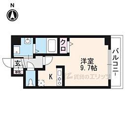 JR山陰本線 円町駅 徒歩8分の賃貸マンション 2階1Kの間取り