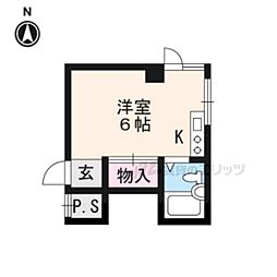 京都市営烏丸線 国際会館駅 徒歩1分の賃貸マンション 3階1Kの間取り