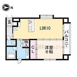 京都市営烏丸線 松ヶ崎駅 徒歩3分の賃貸マンション 2階1LDKの間取り