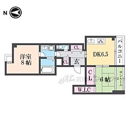ＣＡＳＡ聚楽 5階2DKの間取り