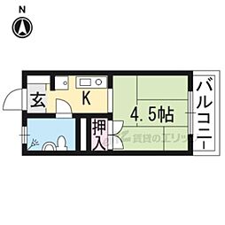 コーポ御薗 4階ワンルームの間取り