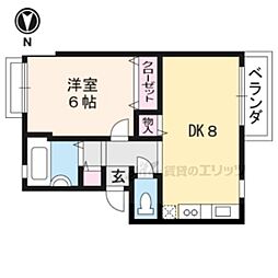 京都市営烏丸線 北大路駅 徒歩9分の賃貸アパート 2階1DKの間取り
