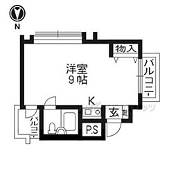 ＤＥＴＯＭ−1京大前 4階1Kの間取り