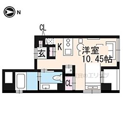 京阪本線 出町柳駅 徒歩5分の賃貸マンション 5階ワンルームの間取り