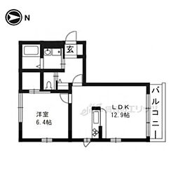プラナス北山 2階1LDKの間取り