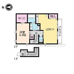 Ｂｕｒｓ　ｗｏｏｄ　Ｂ棟 2階1LDKの間取り